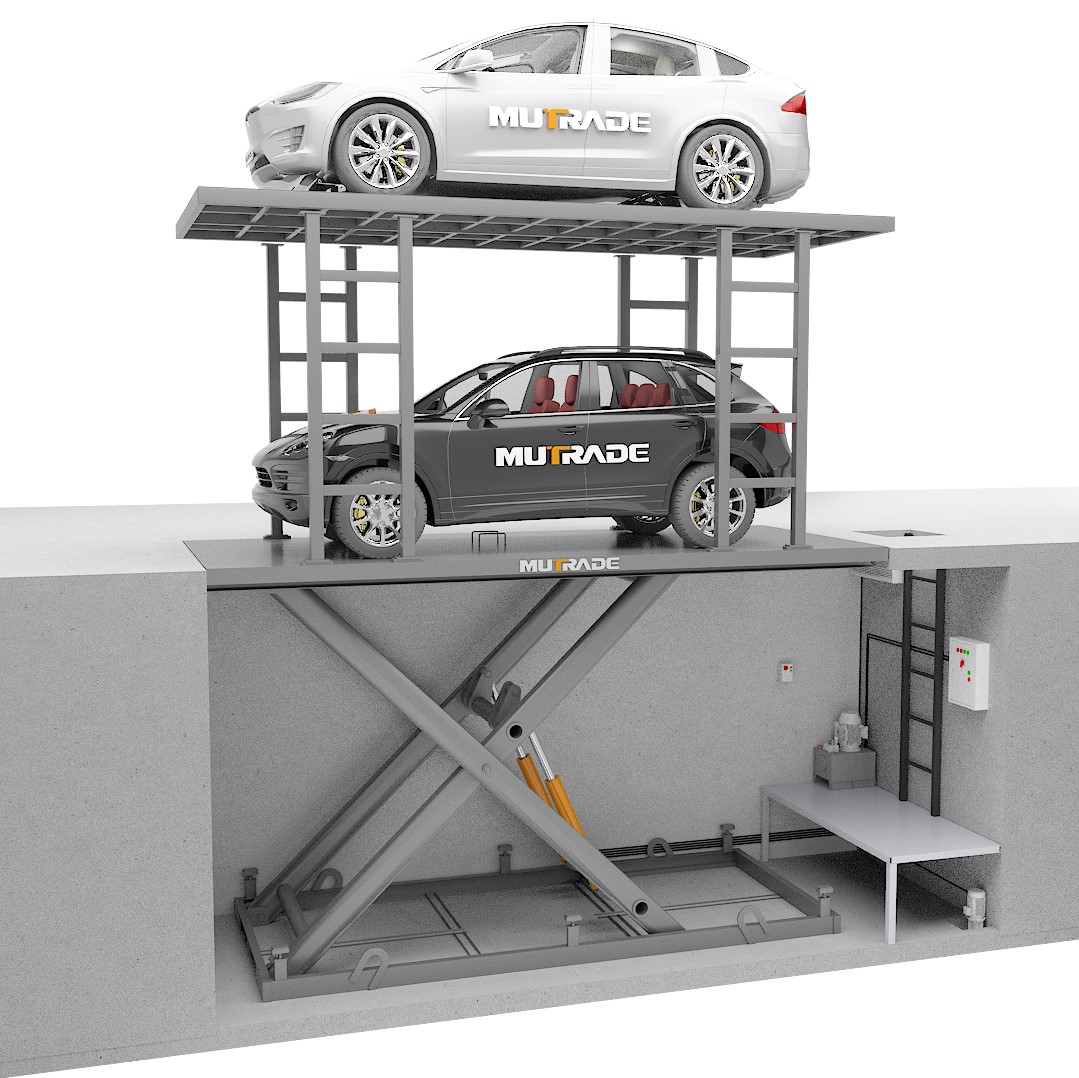 Professional garage facility showing structural concrete and overhead clearance preparations